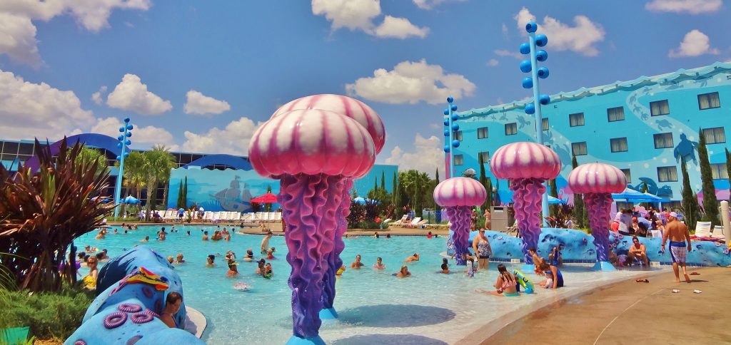 The Finding Nemo pool, themed with jellyfish and bright colors.